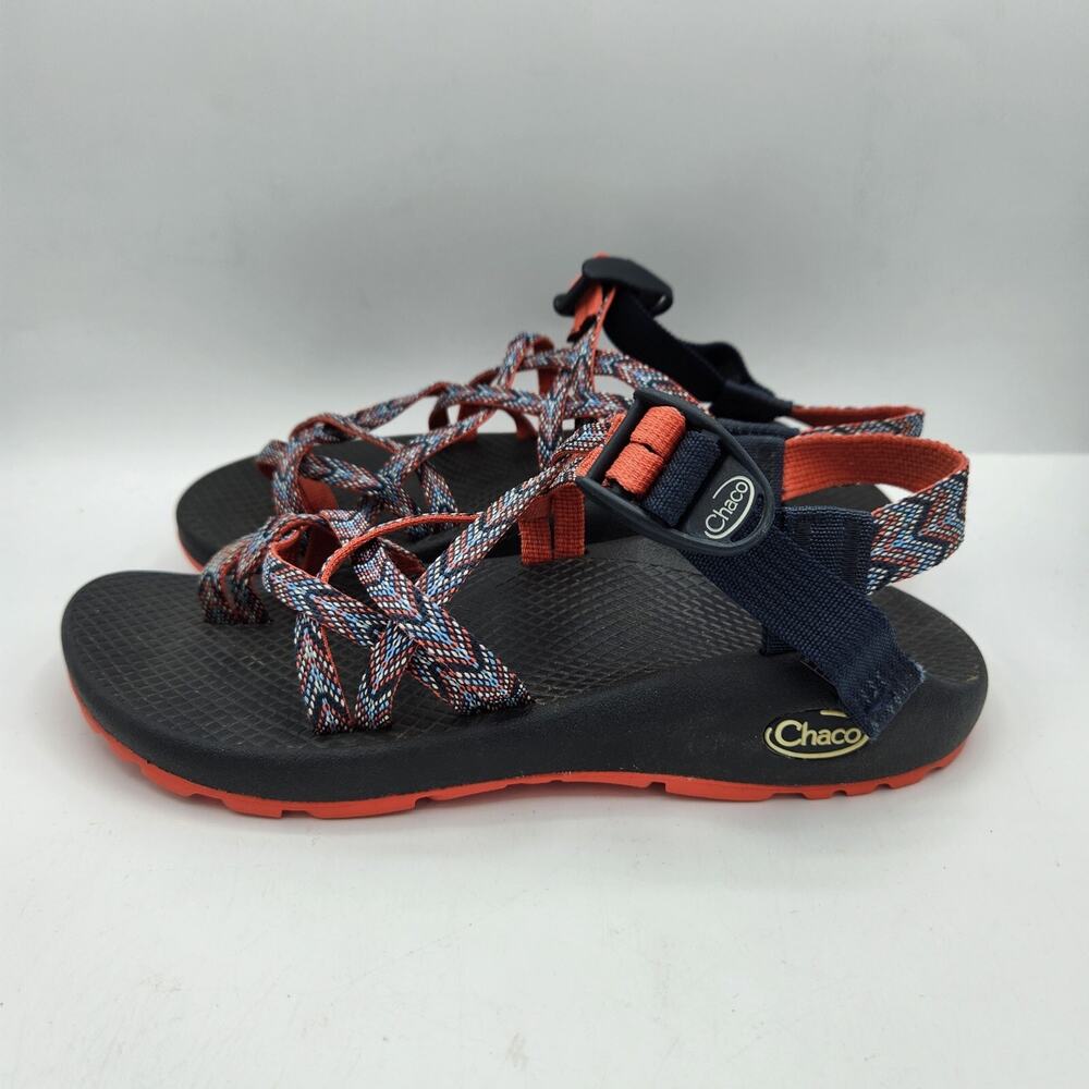Chaco Multicolor Rope Strap Sandals with Black Footbed and Orange Accents